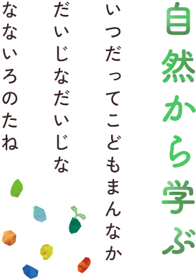 自然から学ぶ いつだってこどもまんなか だいじなだいじな なないろのたね